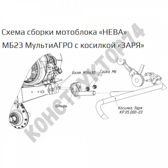 Комплект установки косилки "Заря" на мотоблок Нева МБ23 МультиАГРО