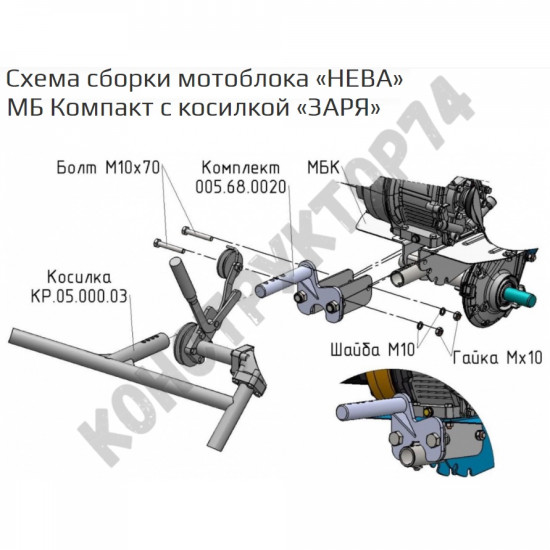 Комплект установки косилки "Заря" на мотоблок Нева МБ Компакт, МБ1 МультиАГРО