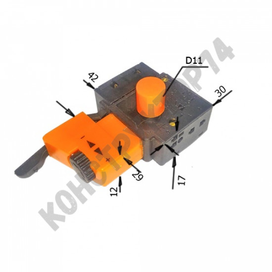 Выключатель (кнопка) FA2-4/1BEK-6(6)А для дрели (с регулировкой оборотов и реверсом)