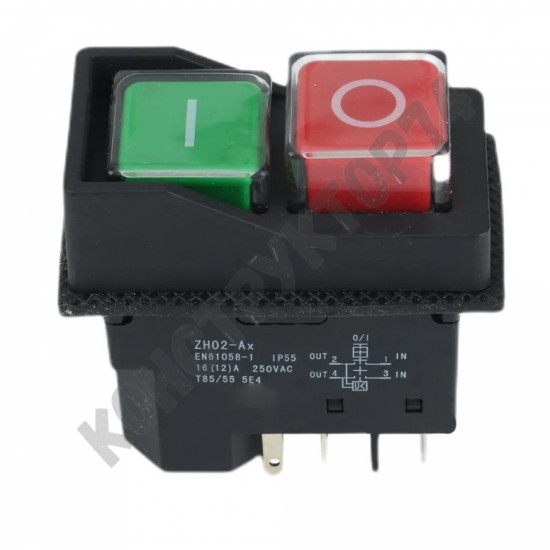 Выключатель (кнопка) KLD-28A 16(12)A для бетономешалки, станка 5 контактов (магнитный, водонепроницаемый)