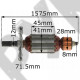 Ротор / Якорь для дисковой пилы Элпром ЭПД-1400 / КИТАЙ (L-157,5 мм, D-41 мм, 11 зубов, наклон вправо)