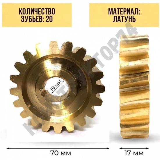 Шестерня редуктора снегоуборщика Huter SGC4000 (серия ZMD), SGC4100, SGC4800, SGC6000, SGC8100, SGC8100C (серия ZME) (20 зубьев, d=19мм, D=70мм)