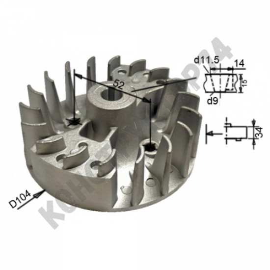 Маховик для бензокосы и триммера 33 см3 Huter, Patriot, Sturm, Texas, Champion, Carver, Интерскол, Союз и пр. (двигатель 1E36F)