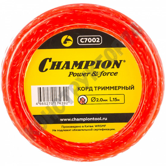 Леска триммерная CHAMPION Twisted Square 2.0мм* 15м (витой квадрат)