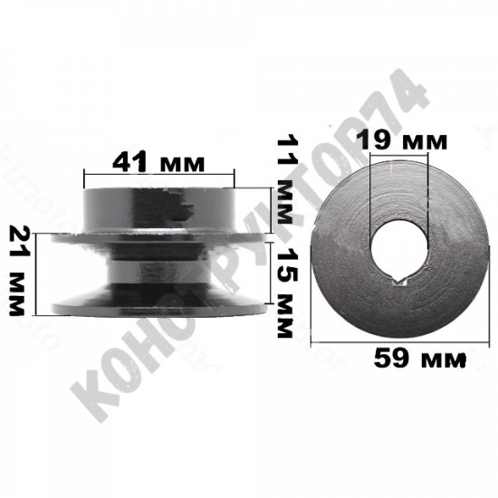 Шкив двигателя 19x57,8x1B, для мотокультиватора, снегоуборщика и пр. бензиновой техники