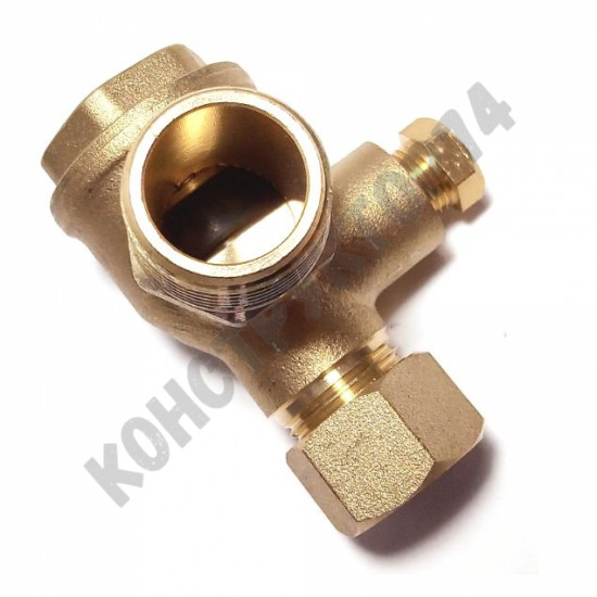 Обратный клапан 12BAR для компрессора Fubag B2800B/100, FC2, F1-241/50 (резьба - 1/2" - 3/8" - 1/8"), с гайкой под шланг 10мм, ЛАТУНЬ