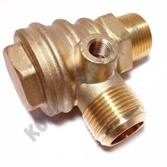 Обратный клапан 16BAR для компрессора (резьба - 3/4" - 3/4" - 1/8") с ребрами охлаждения, ЛАТУНЬ Обратный клапан 16BAR для компрессора (резьба - 3/4" - 3/4" - 1/8") с ребрами охлаждения, ЛАТУНЬ