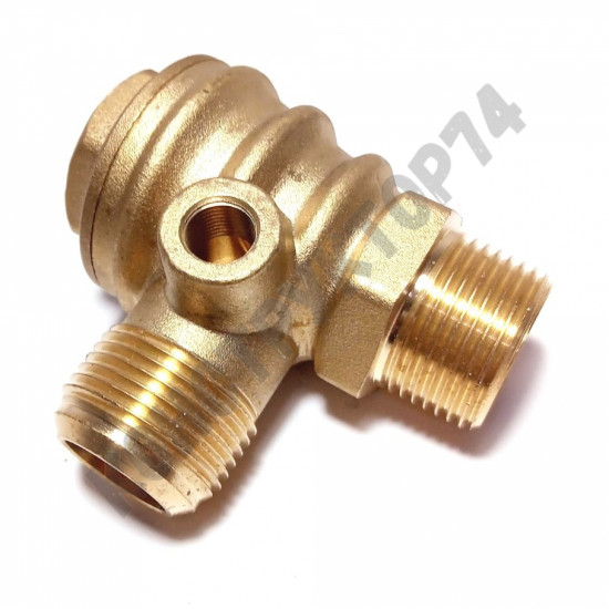 Обратный клапан 16BAR для компрессора (резьба - 3/4" - 3/4" - 1/8") с ребрами охлаждения, ЛАТУНЬ Обратный клапан 16BAR для компрессора (резьба - 3/4" - 3/4" - 1/8") с ребрами охлаждения, ЛАТУНЬ