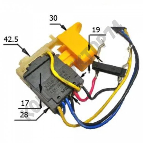 Выключатель / Кнопка FA08A-12/1WEK для аккумуляторного шуруповерта 7.2V-24V 12A (короткий рычаг реверса)