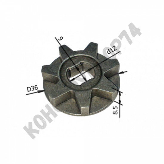 Звездочка для цепной пилы AL-KO KE-2200/40, Einhell KSE-2000, Bosch AKE35-19S 7 зубов (Dвн. 12x9мм, Dнар. 36мм, H 8,5мм) Звездочка для цепной пилы AL-KO KE-2200/40, Einhell KSE-2000, Bosch AKE35-19S 7 зубов (Dвн. 12x9мм, Dнар. 36мм, H 8,5мм)