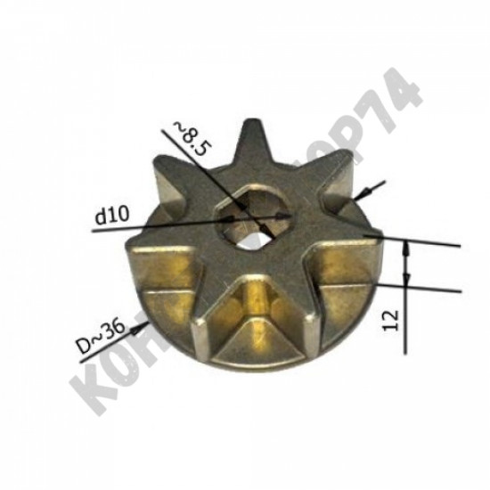 Звездочка для цепной пилы 7 зубов (Dвн. 10x8,5мм, Dнар. 36мм, H 12мм)