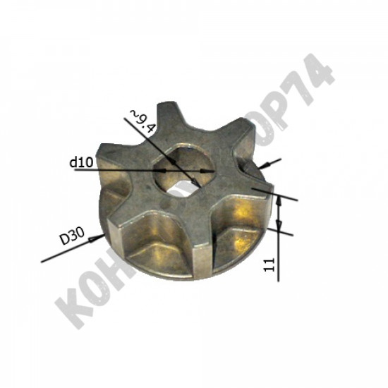 Звездочка для цепной пилы 6 зубов (Dвн. 10x8,5мм, Dнар. 30мм, H 11мм)