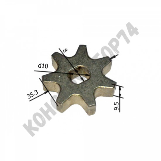 Звездочка для цепной пилы 7 зубов (Dвн. 10x8мм, Dнар. 36мм, H 9,5мм)