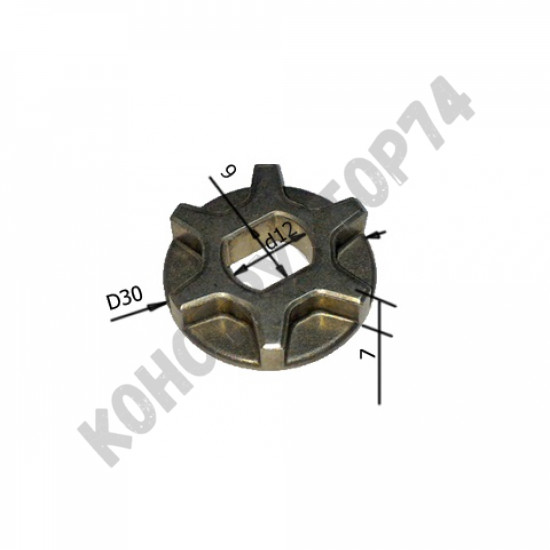 Звездочка для цепной пилы Makita UC3010, UC3510, UC4010 6 зубов (Dвн. 12x9мм, Dнар. 30мм, H 6,5мм)