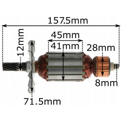 Ротор / Якорь для дисковой пилы Элпром ЭПД-1400 / КИТАЙ (L-157,5 мм, D-41 мм, 11 зубов, наклон вправо)