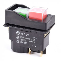 Выключатель (кнопка) KLD-28 16(12)A для бетономешалки, станка 4 контакта (магнитный, водонепроницаемый)