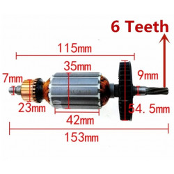 Ротор / Якорь для перфоратора SDS+ Sturm, Stern, Omax, Энергомаш, Спецмаш, Электроприбор, Калибр (6 зуб.)