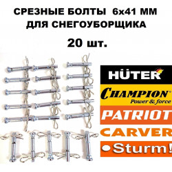 Срезные болты 20 шт. 6x41 мм для снегоуборщика Huter, MasterYard, Prorab, Patriot, Champion, Парма и пр.