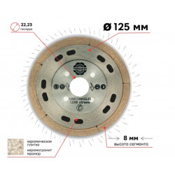 Алмазный диск по керамограниту 125x8x22.23x1,1 для болгарки УШМ