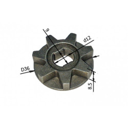 Звездочка для цепной пилы AL-KO KE-2200/40, Einhell KSE-2000, Bosch AKE35-19S 7 зубов (Dвн. 12x9мм, Dнар. 36мм, H 8,5мм)