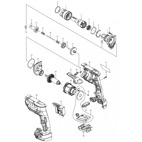 Запчасти для шуруповерта Makita DFS452Z