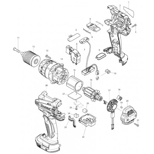 Запчасти для шуруповерта Makita DHP458