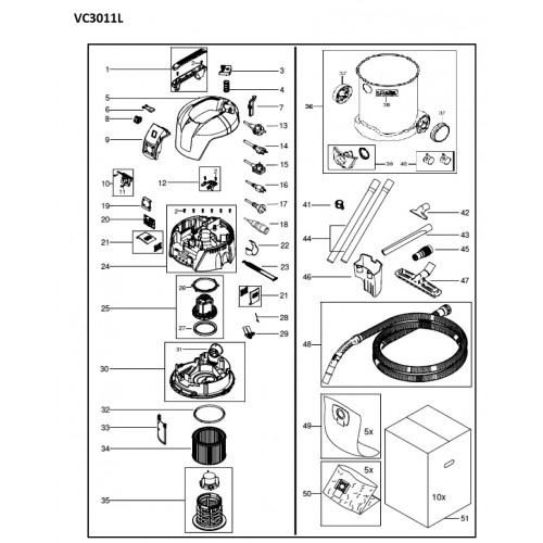 Запчасти для пылесоса Makita VC3011L